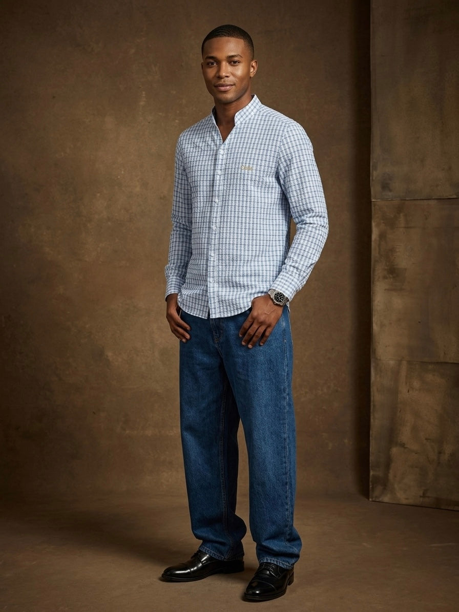Oda Signature Shirt – Blue Textured Check
